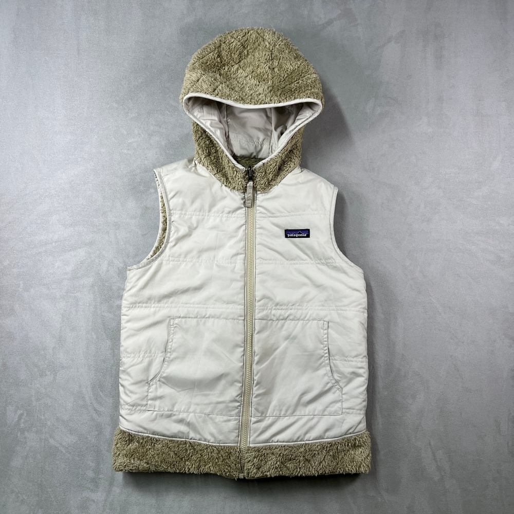 Patagonia Los Gatos Hooded Vest‎ Womens S Tan Reversible Full Zip Fleece